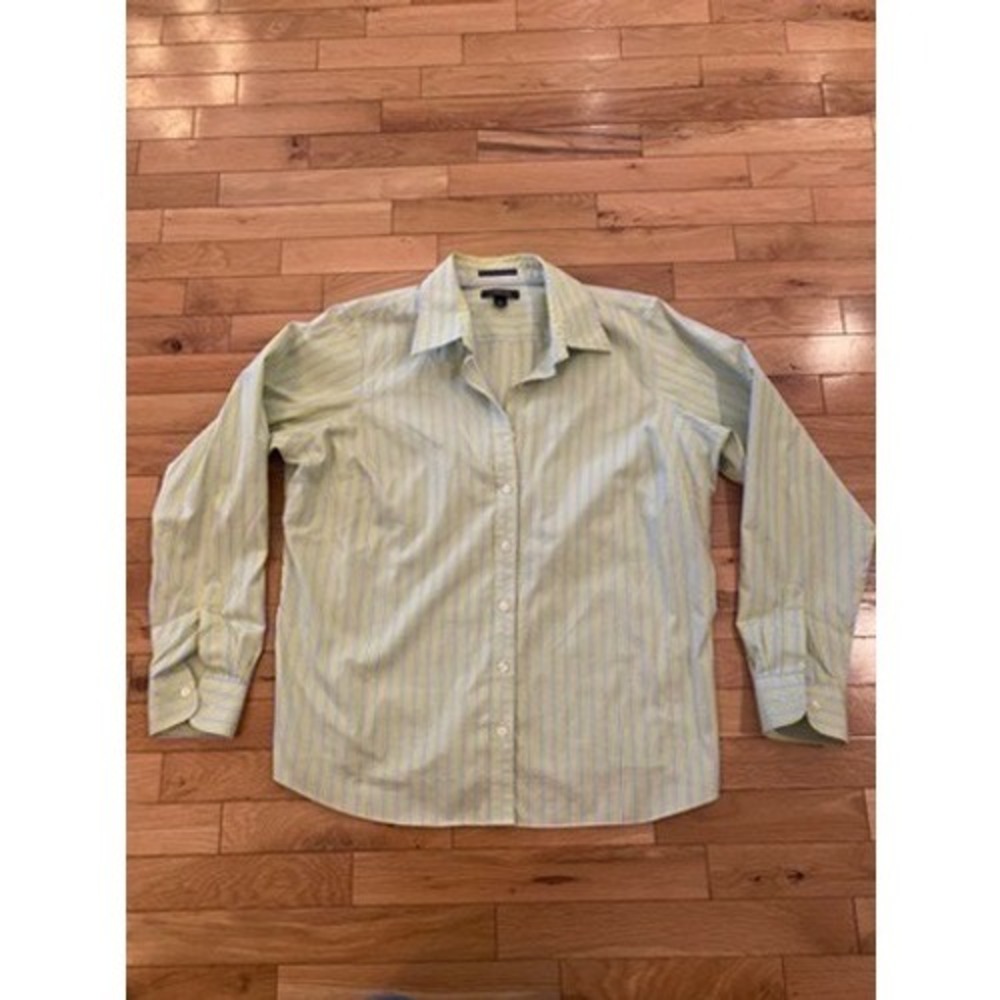 Lands‎ End Womens 18W Striped No Iron Pinpoint Oxford Button Down Shirt